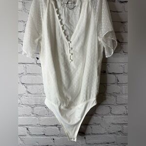 Abercrombie & Fitch White Textured Button-Front body suit size xs